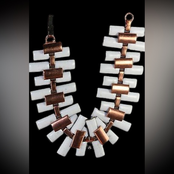 1950'S VINTAGE MATISSE RENOIR COPPER WHITE ENAMEL BRACELET - Picture 1 of 12